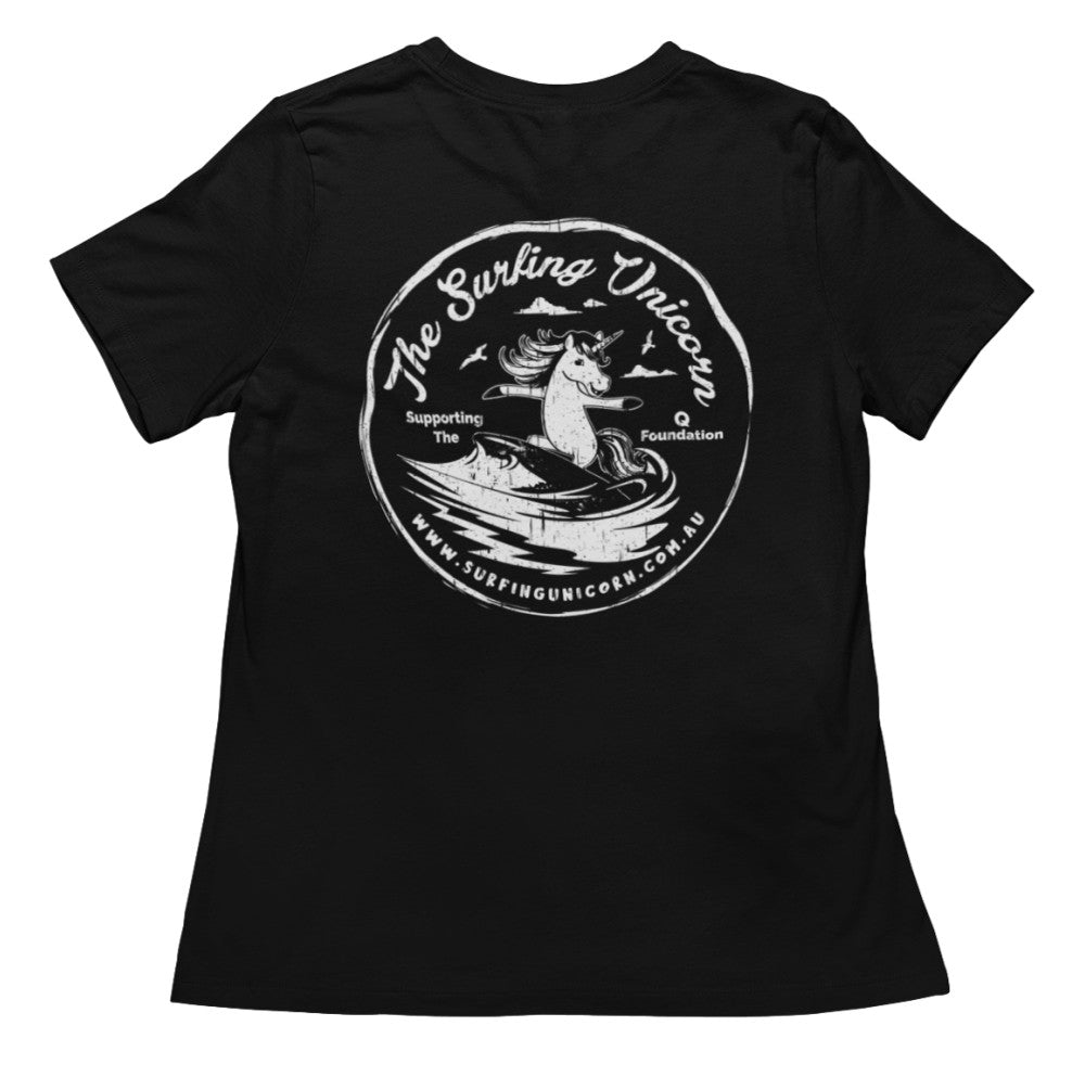 Surfing Unicorn Logo Ladies Fit T-Shirt (Back Print)