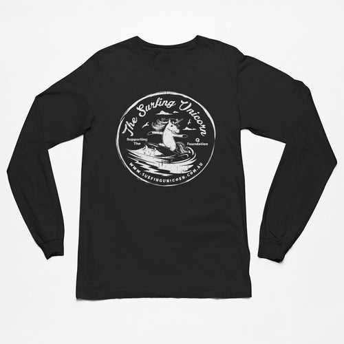 Surfing Unicorn Logo Adults Longsleeve T-Shirt (Front Print)